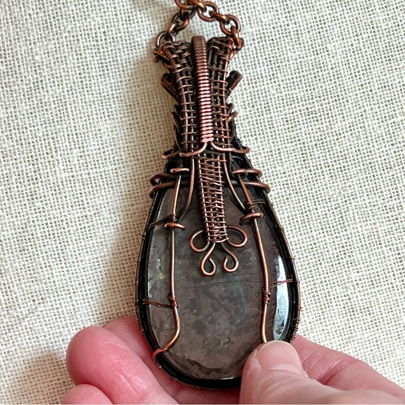 Copper Wrapped Hypersthene Pendant - Picture 6 of 11